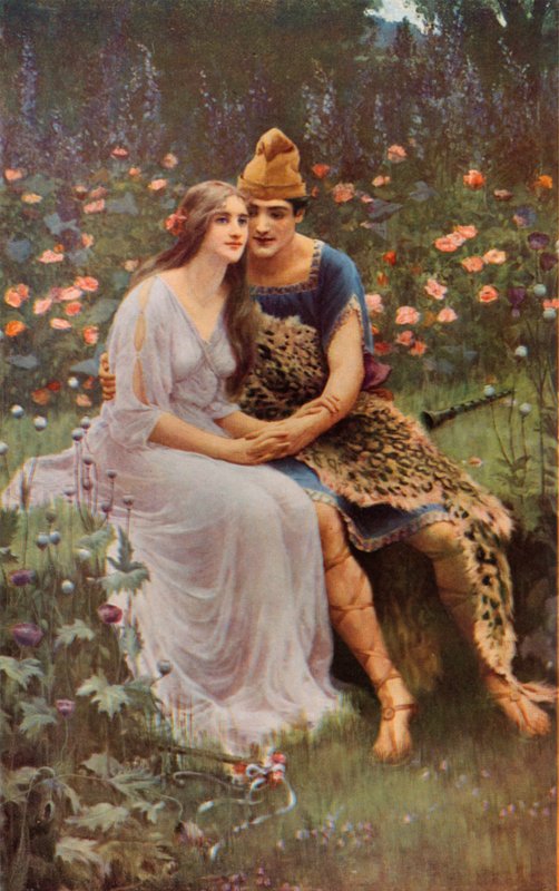 Shakespeare: Florizel a Perdita, Zimní pohádka, dějství IV, scéna 3 (barevné lito) od Mary F. Raphael