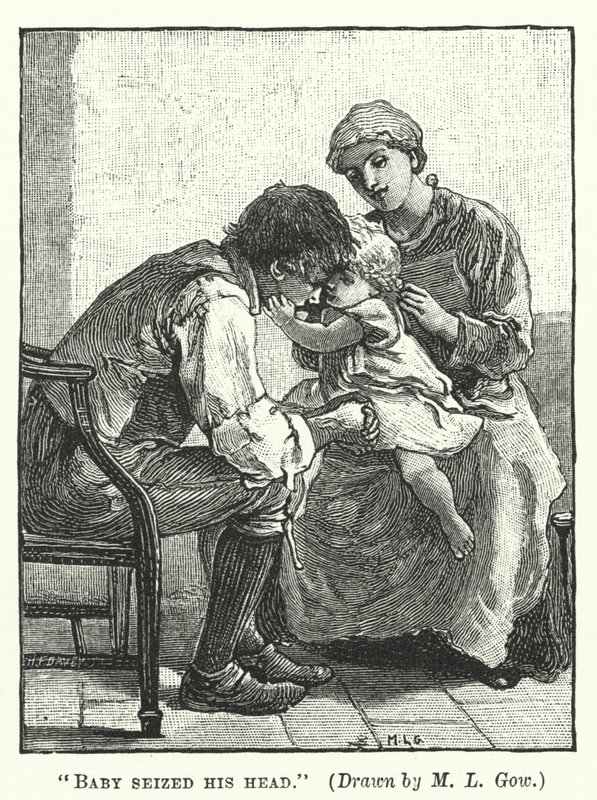 Silas Marner - Dítě se zmocnilo jeho hlavy (rytina) od Mary L. Gow