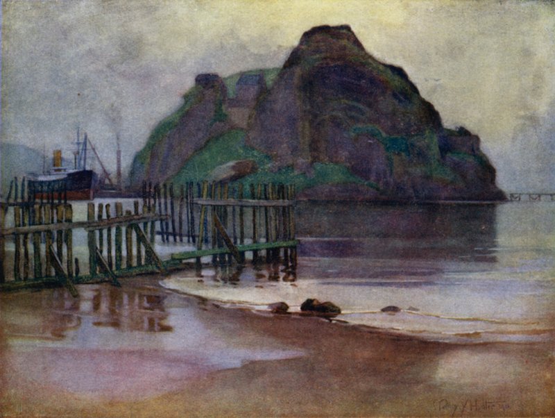 Odliv za svítání, Dumbarton Rock (barevné lito) od Mary Young Hunter