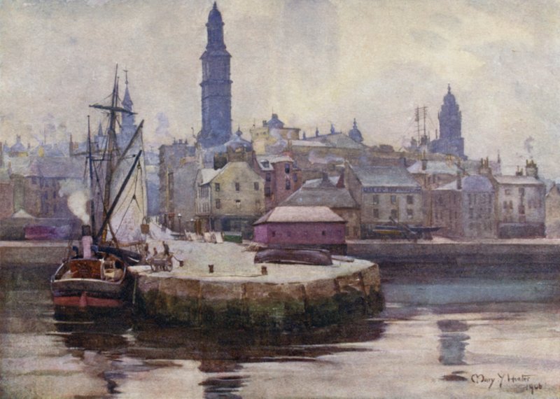 West Harbour, Greenock (barevné lito) od Mary Young Hunter