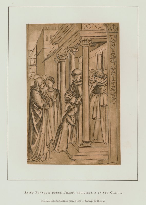 Svatý František z Assisi stříhání vlasů svaté Claire (litho) od Maso di Banco Giottino