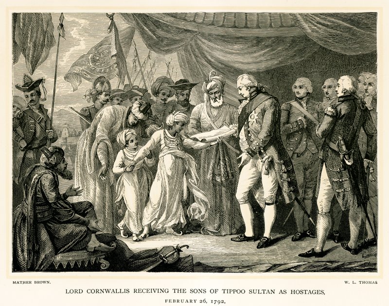 Lord Cornwallis přijímá syny sultána Tippoo jako rukojmí od Mather Brown
