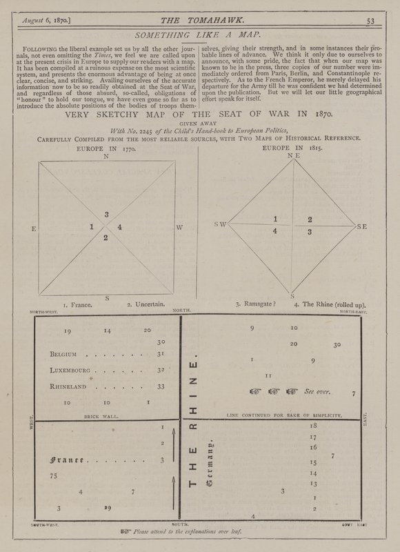 Velmi povrchní mapa války v roce 1870 (barevné lito) od Matthew