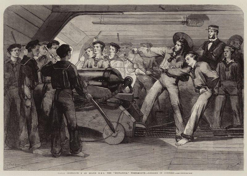 Námořní výcvik na palubě HMS Britannia, Portsmouth, lekce dělostřelectva od Matthew Somerville Morgan