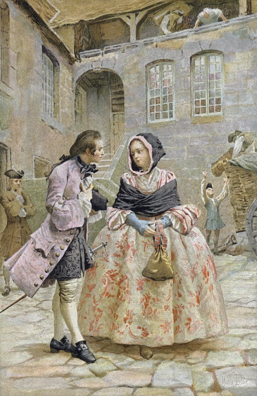 První setkání mezi Chevalier des Grieux a Manon od Maurice Leloir