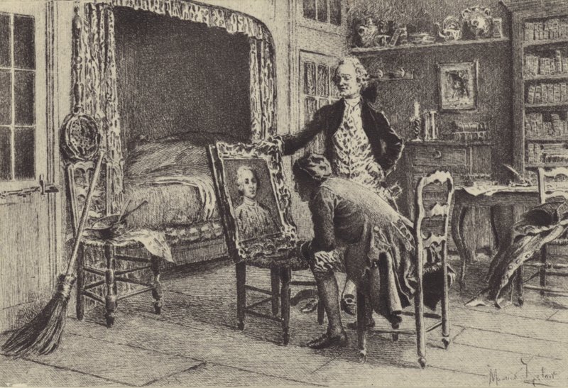 Jean-Jacques Rousseau při pohledu na svůj portrét od Maurice Leloir