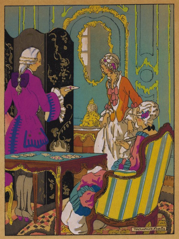 Ilustrace k historii od Manon Lescaut (barevné lito) od Maurice Berty