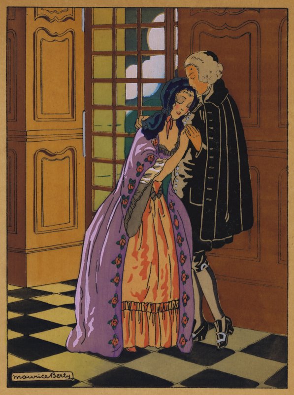 Ilustrace k historii od Manon Lescaut (barevné lito) od Maurice Berty
