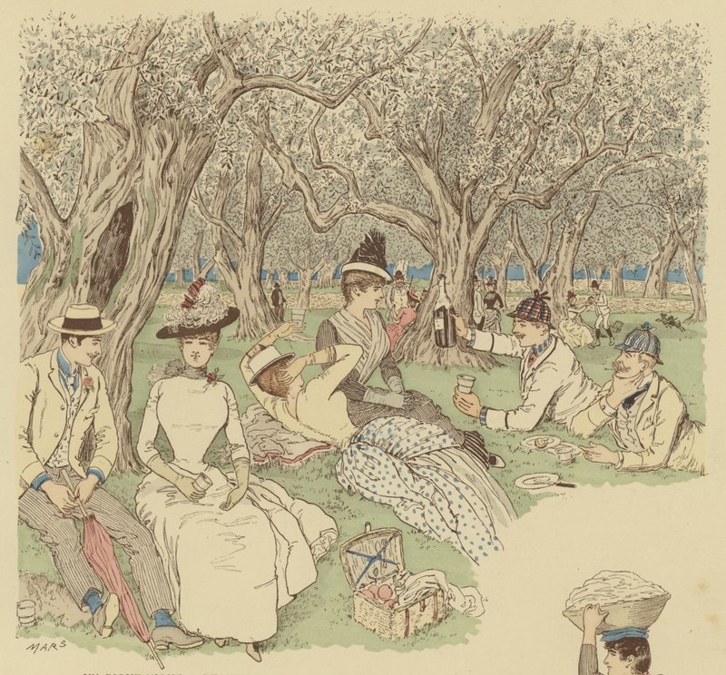 Piknik pod olivovníky v Beaulieu na jihu Francie (barva litho) od Maurice Charles Mathieu Bonvoisin