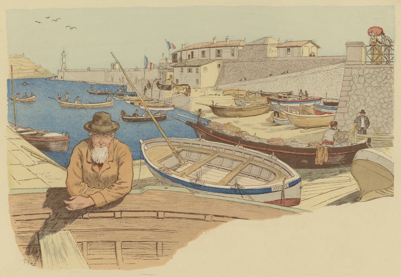 Typický lodník v přístavu v Nice, Francie (barva litho) od Maurice Charles Mathieu Bonvoisin