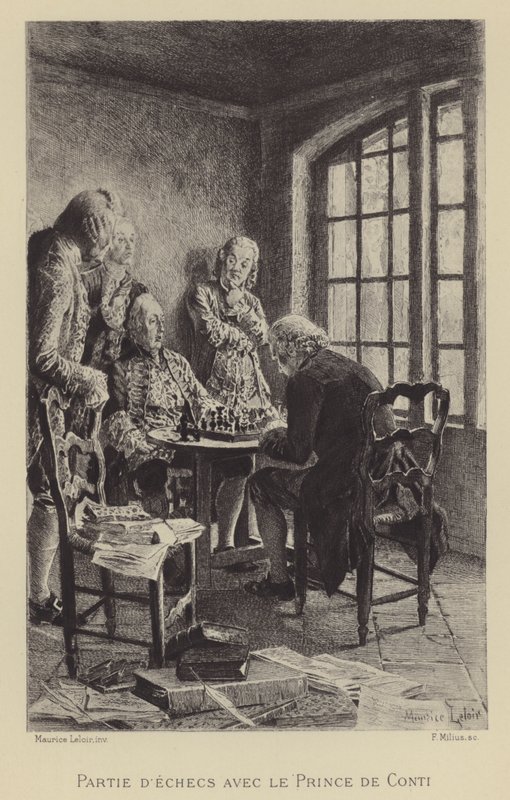 Šachová hra s princem z Conti (hlubotisk) od Maurice Leloir