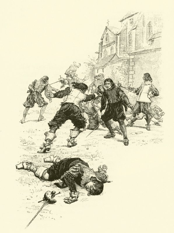 Ilustrace pro Tři mušketýry (rytina) od Maurice Leloir