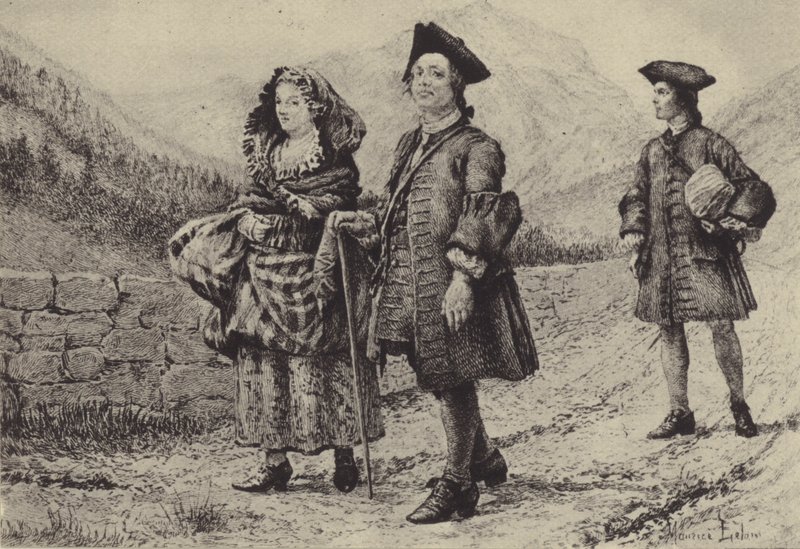 Jean-Jacques Rousseau na cestě se dvěma společníky (hlubotisk) od Maurice Leloir