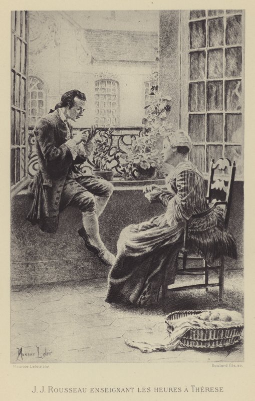 Jean-Jacques Rousseau vyučující hodiny Therese (hlubotisk) od Maurice Leloir