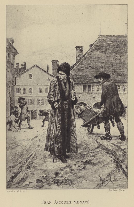 Jean-Jacques Rousseau vyhrožoval na ulici (hlubotisk) od Maurice Leloir