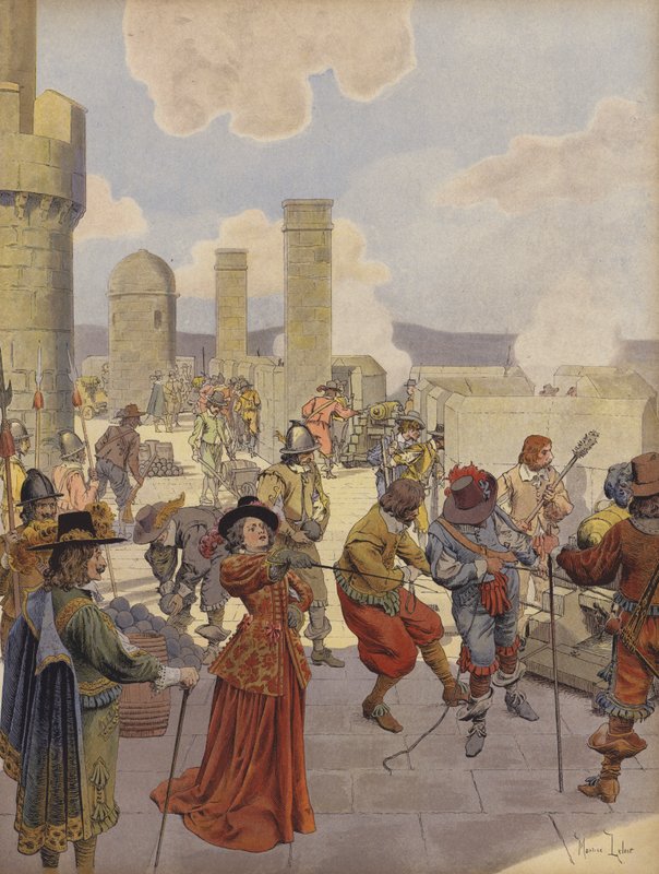 Mlle de Montpensier, u Bastille, velící střelbě z děl na armádu krále Ludvíka XIV. od Maurice Leloir