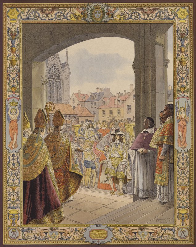 Vyhlášení většiny krále Ludvíka XIV., příjezd do Sainte-Chapelle od Maurice Leloir