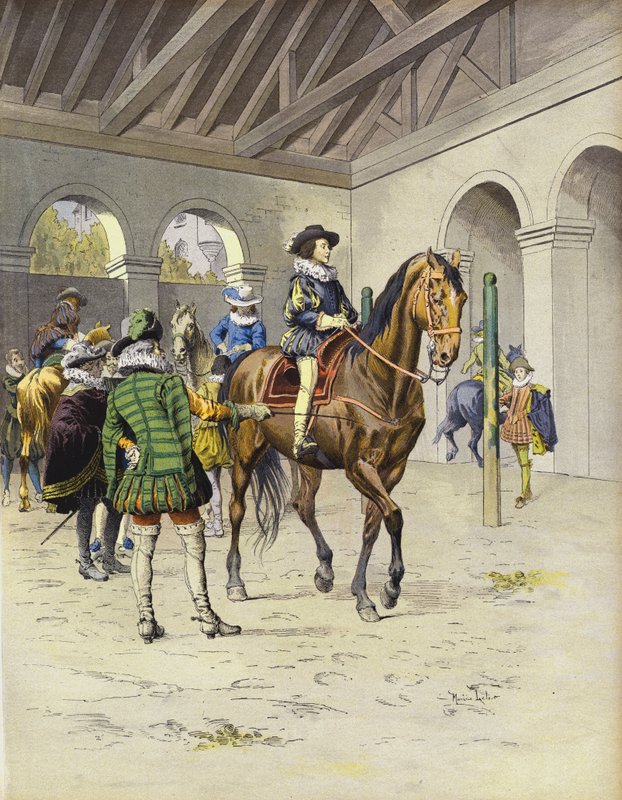 Richelieu se učí jezdit na LAcademie De Pluvinel od Maurice Leloir