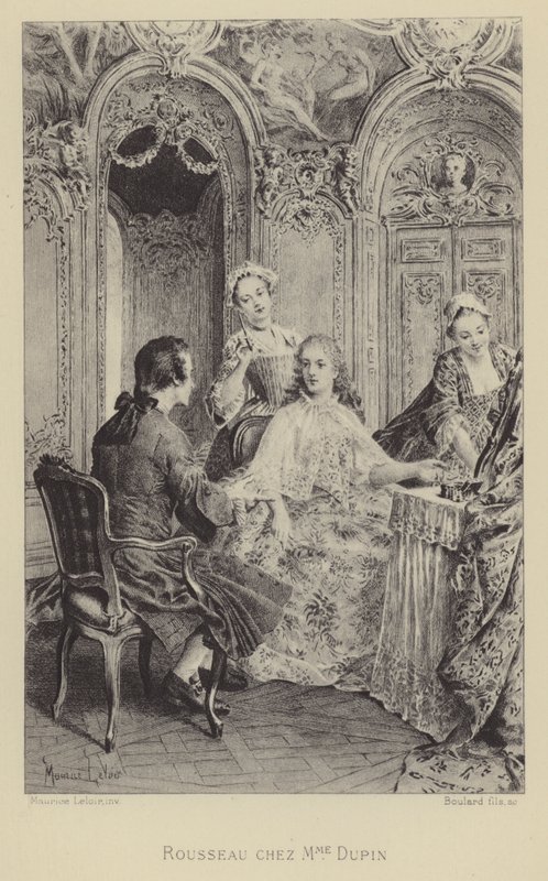 Rousseau na návštěvě Madame Dupin (rytina) od Maurice Leloir