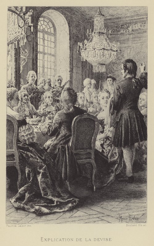 Vysvětlení motta (hlubotisk) od Maurice Leloir