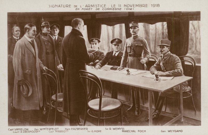 Podpis příměří o ukončení první světové války, les Compiegne, Francie od Maurice Pillard Verneuil