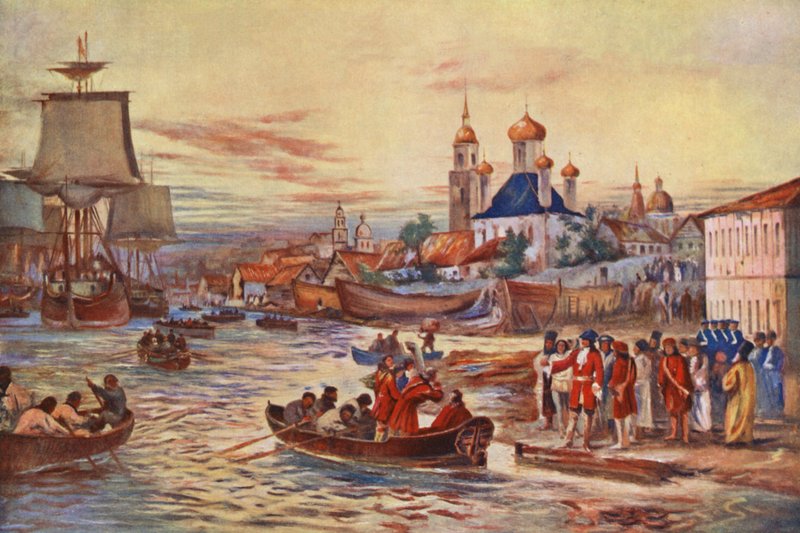 Námořní přípravy Petra Velikého (barevná litografie) od Maurice Randall