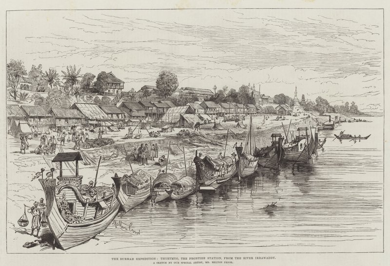 Expedice do Barmy, Thayetmyo, hraniční stanice, od řeky Irrawaddy od Melton Prior