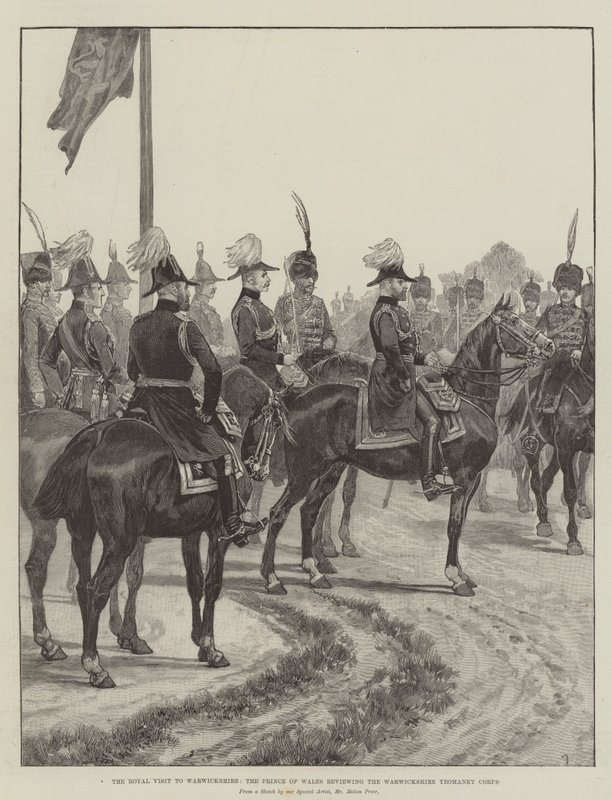 Královská návštěva Warwickshire, princ z Walesu hodnotí Warwickshire Yeomanry Corps od Melton Prior