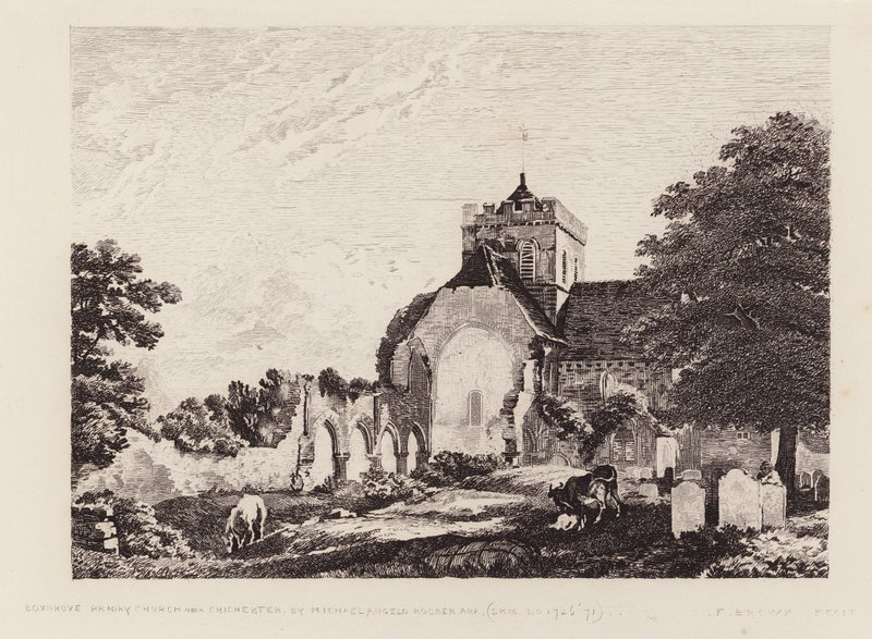 Kostel Boxgrove Priory (rytina) od Michael (1743 1801) (after) Rooker