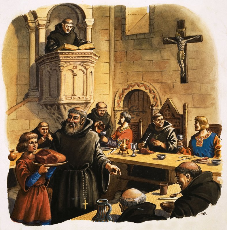 Novicové podávající jídlo v refektáři od Michael Godfrey