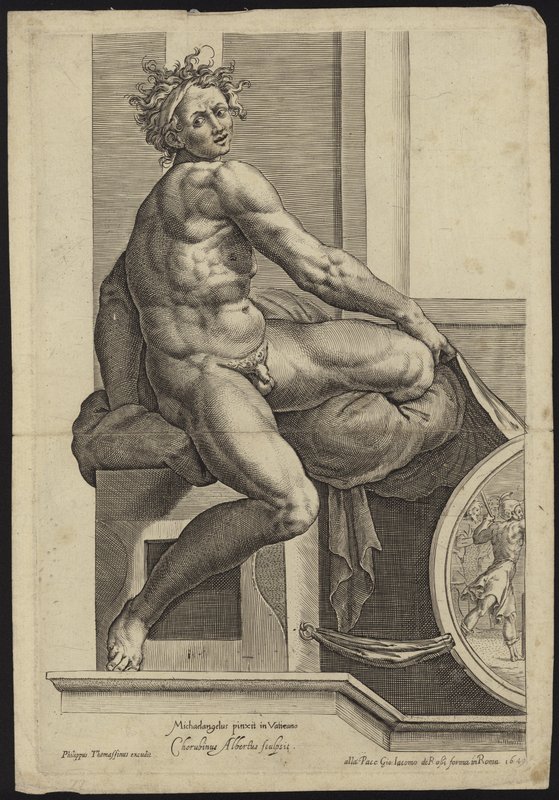 Postava z fresky Sixtinské kaple ve Vatikánu od Michelangelo Buonarroti