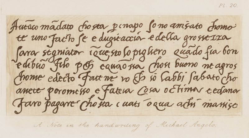 Poznámka v rukopisu Michelangela (lept) od Michelangelo (after) Buonarroti