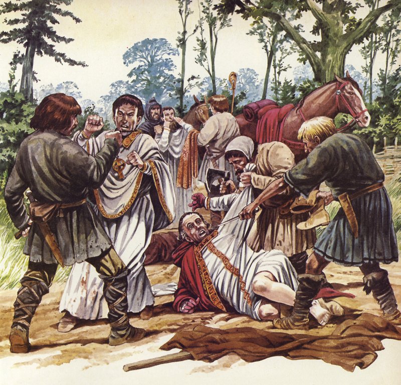 Arcibiskup z Canterbury je okraden na cestách během neklidné vlády krále Štěpána. (barevná litografie) od Mike (20th century) White