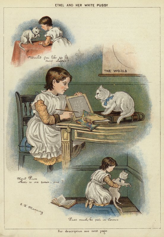Ethel a její bílá kočka (chromolitho) od Miss Eliza F. Manning
