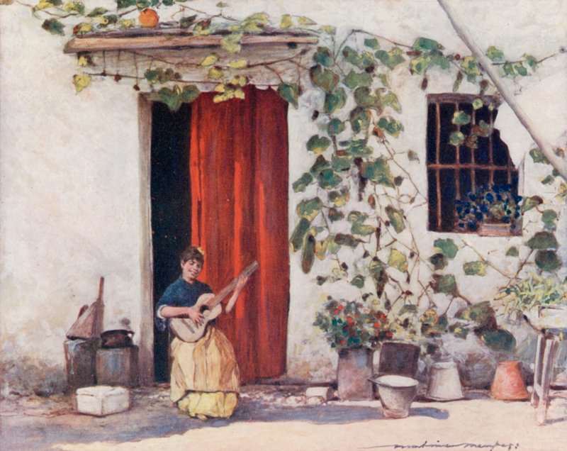 A Courtyard, Sevilla od Mortimer Ludington Menpes