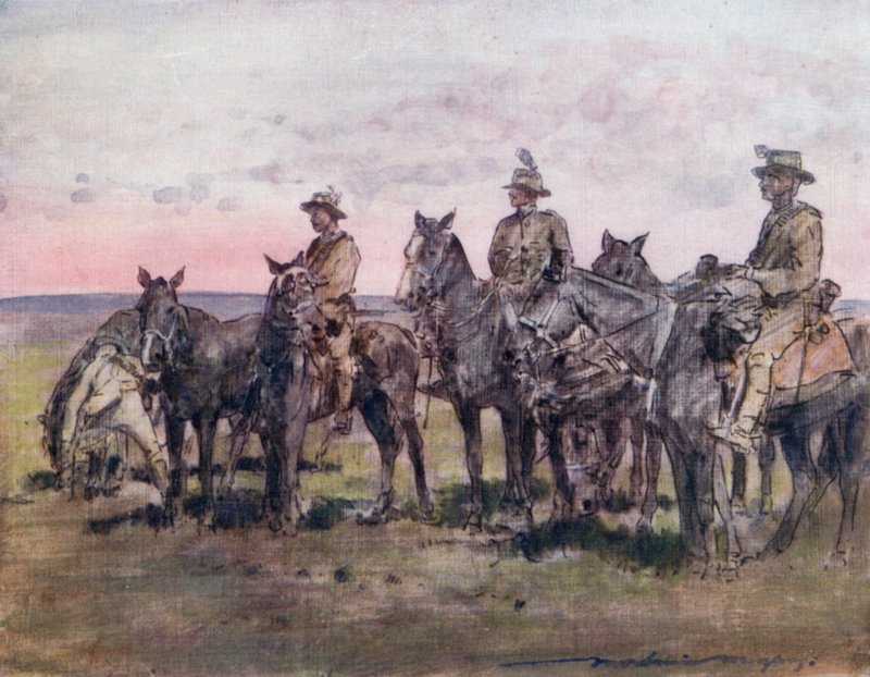 Novozélandské jezdecké pušky působící jako skauti od Mortimer Ludington Menpes