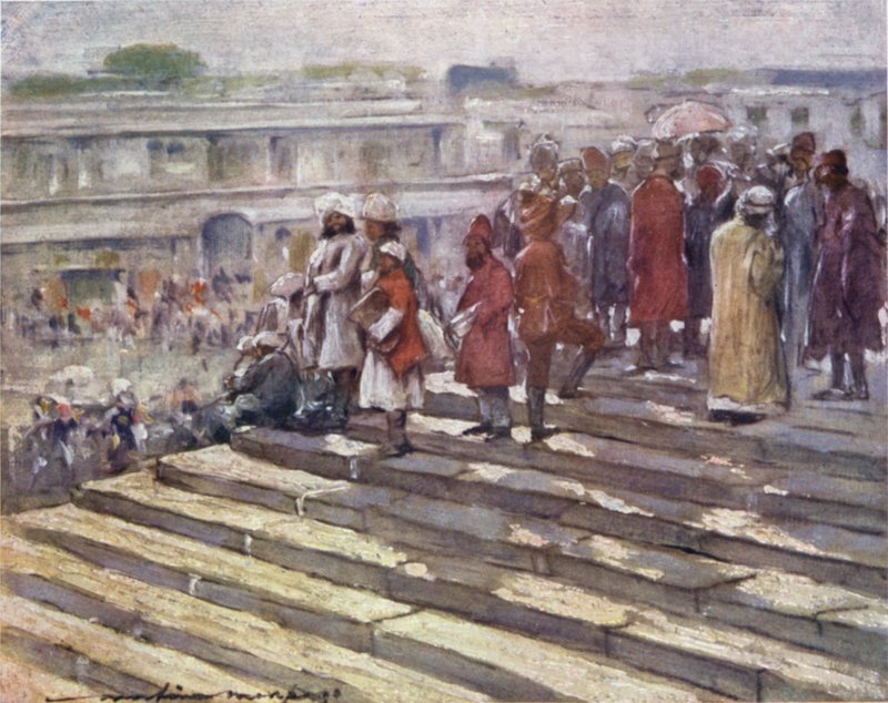 Na schodech mešity Jumma od Mortimer Ludington Menpes