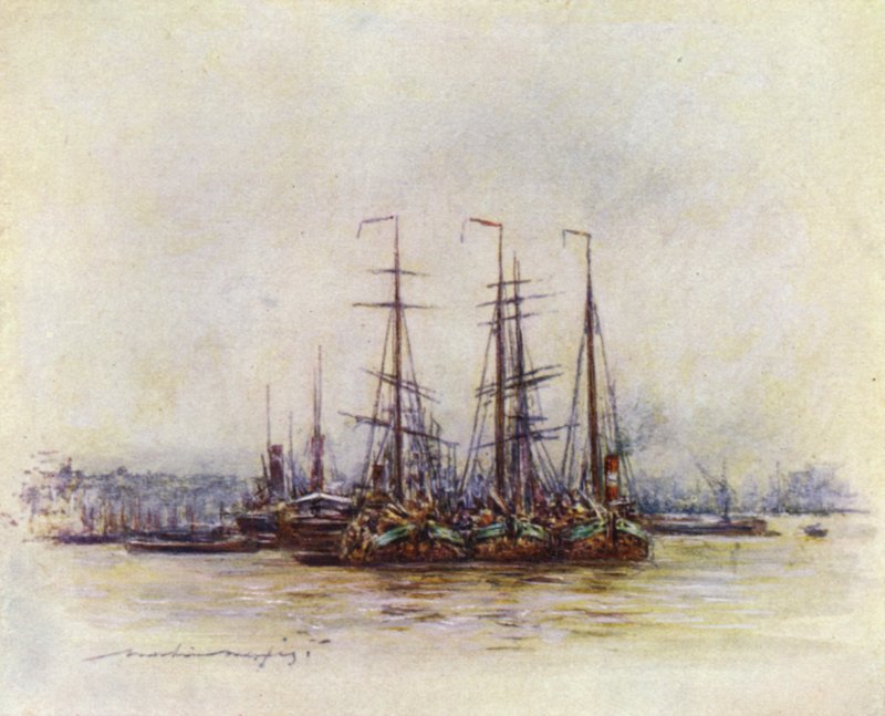 Holandské čluny poblíž věže od Mortimer Ludington Menpes