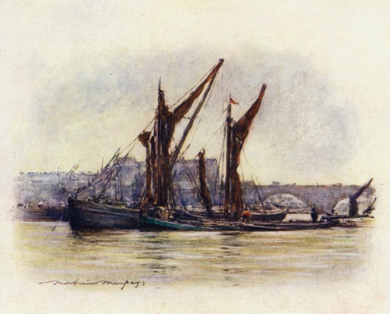 Hay Barges poblíž Westminster Bridge od Mortimer Ludington Menpes