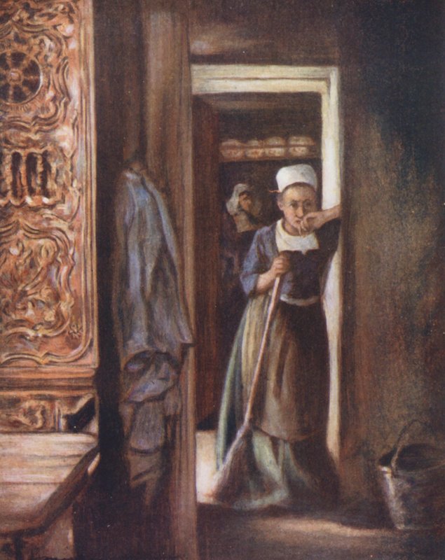 Povinnosti v domácnosti (barevná litografie) od Mortimer Ludington Menpes