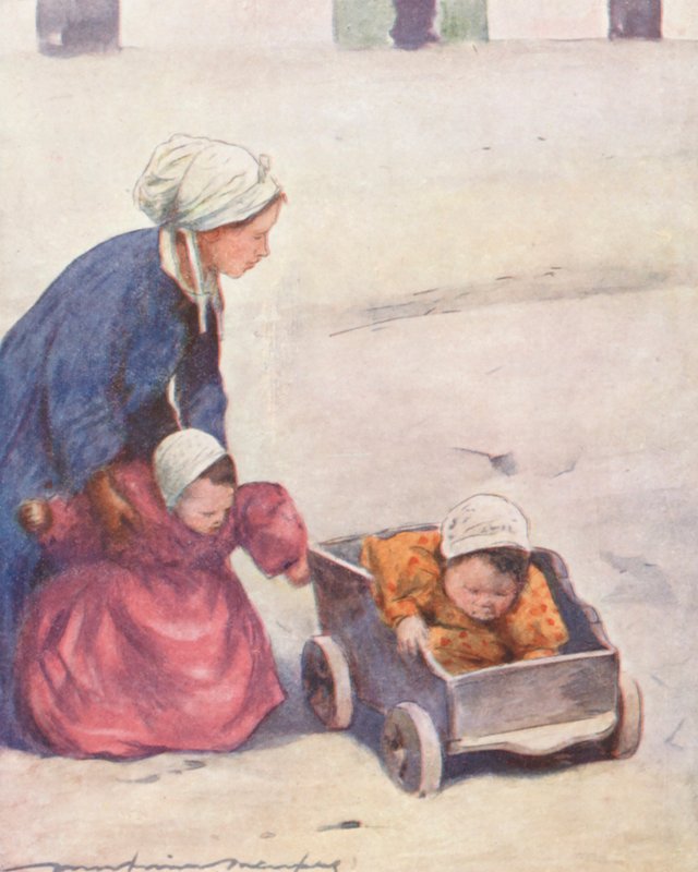 Péče o děti (barevná litografie) od Mortimer Ludington Menpes