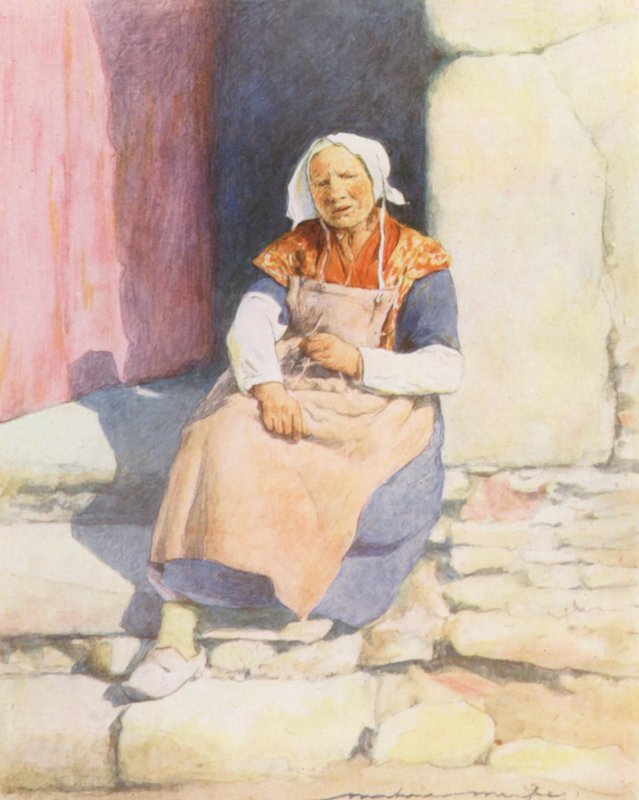Na schodech mlýnského domu, Pont-Aven (barevná litografie) od Mortimer Ludington Menpes