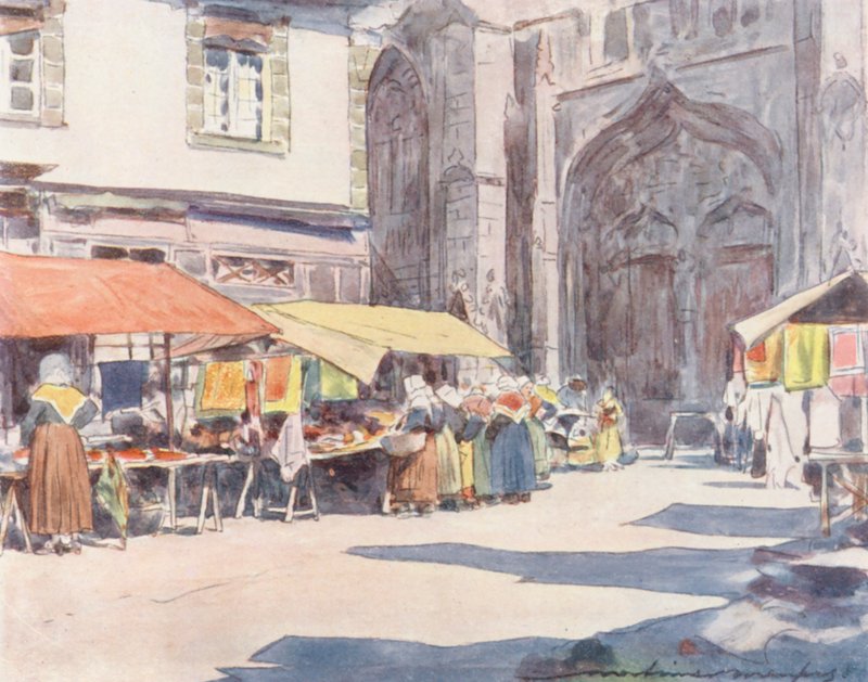 Před katedrálou, Quimper (barevná litografie) od Mortimer Ludington Menpes