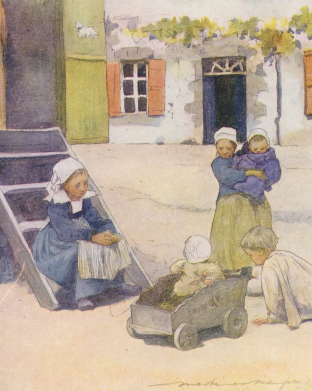 Hra na náměstí, Pont-Aven (barevná litografie) od Mortimer Ludington Menpes