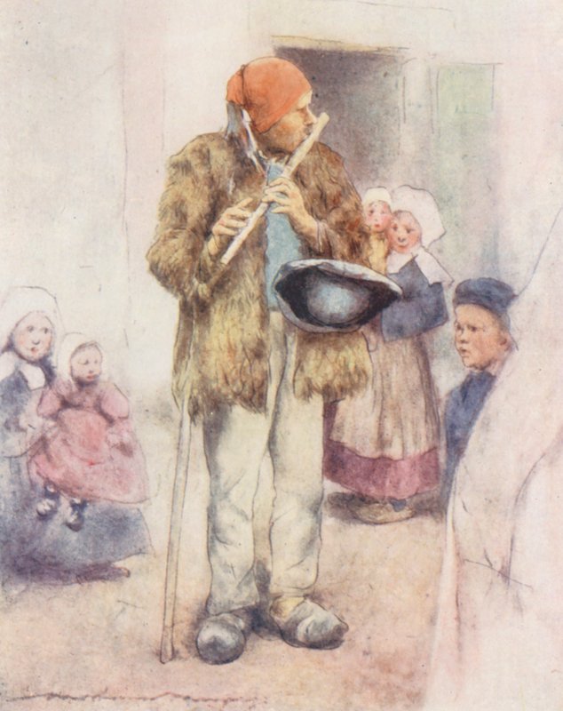 Slepý dudák (barevná litografie) od Mortimer Ludington Menpes