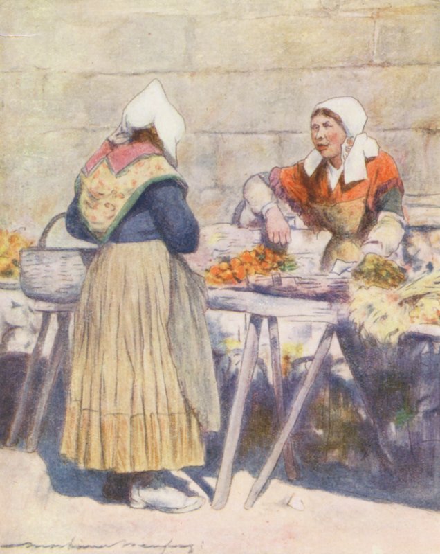 Zelný trh, Quimper (barevná litografie) od Mortimer Ludington Menpes