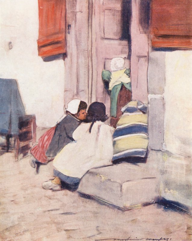 Děti světa: (barevná litografie): Breton, Playing Shop (barevná litografie) od Mortimer Ludington Menpes