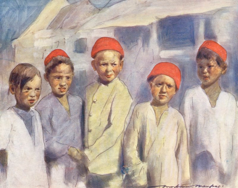 Děti světa: (barevná litografie): Cingalese, Watching the Race (barevná litografie) od Mortimer Ludington Menpes