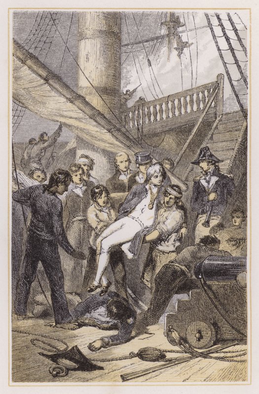 Smrt Nelsona u Trafalgaru (barevná rytina) od Myles Birket (after) Foster