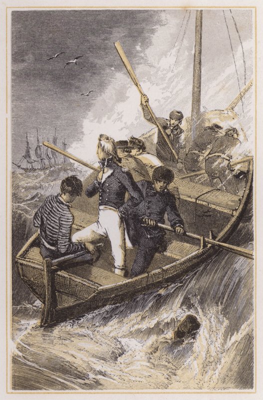Nelson vložil na palubu své lodi během bouře (barevná rytina) od Myles Birket (after) Foster